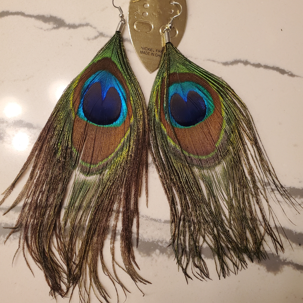 Women's Nickel Free Feather Earrings Green/Brown/Blue Multi Color